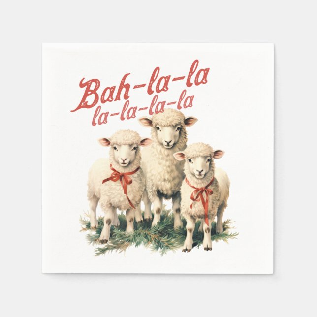 Bah La La Cute Retro Christmas Sheep Napkins (Front)