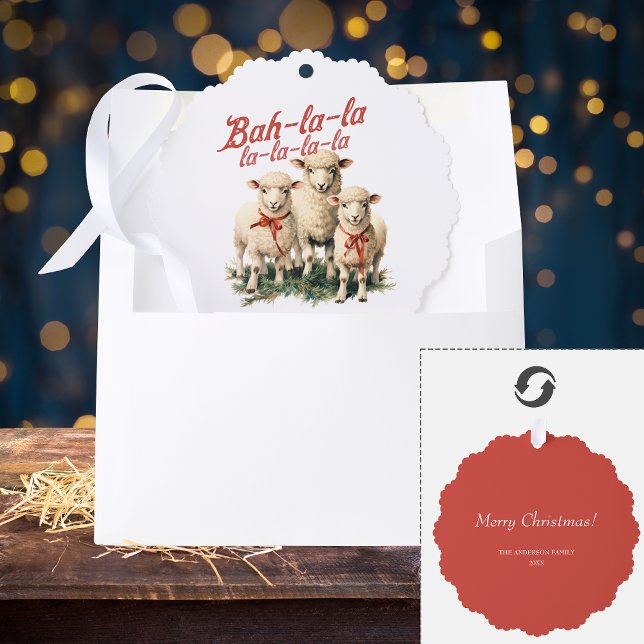Bah La La Cute Retro Christmas Sheep Ornament Card (Creator Uploaded)