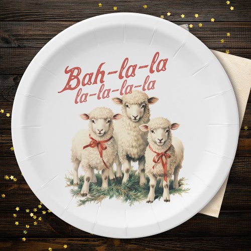 Bah La La Cute Retro Christmas Sheep Paper Plates