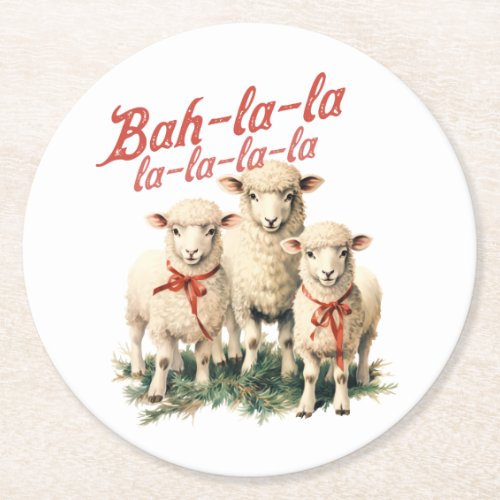 Bah La La Cute Retro Christmas Sheep Round Paper Coaster