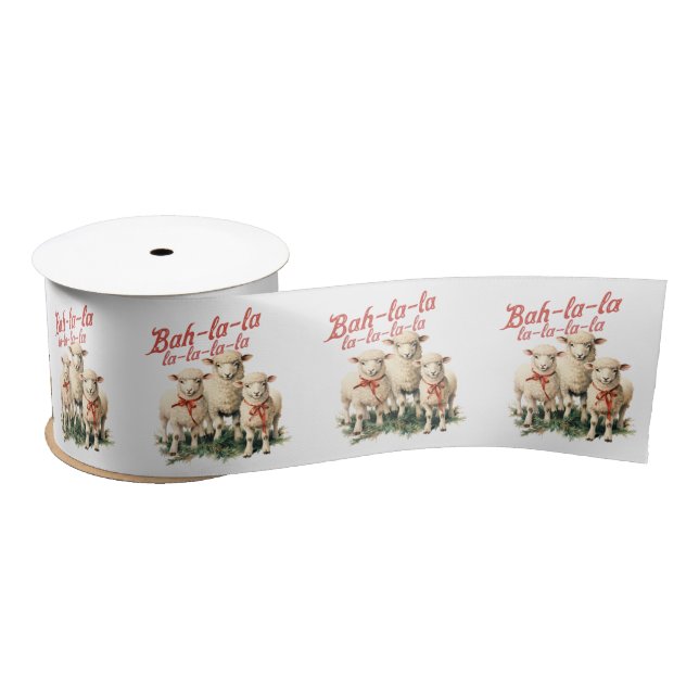 Bah La La Cute Retro Christmas Sheep Satin Ribbon (Spool)