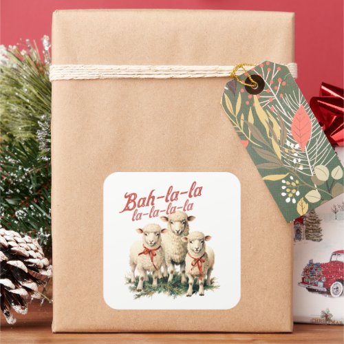 Bah La La Cute Retro Christmas Sheep Square Sticker