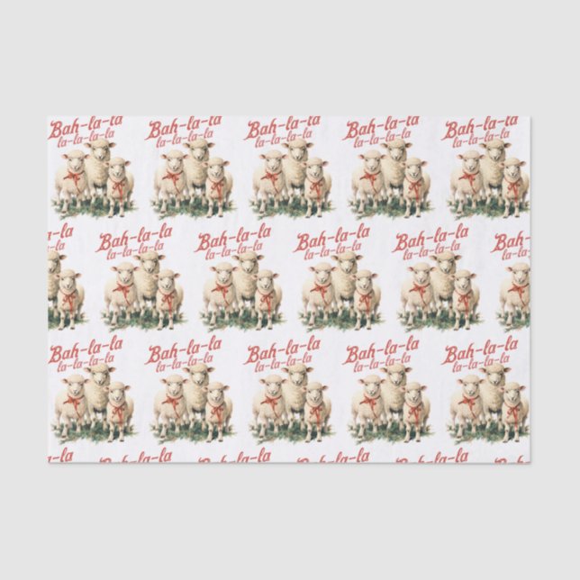 Bah La La Cute Retro Christmas Sheep Tissue Paper (Front)