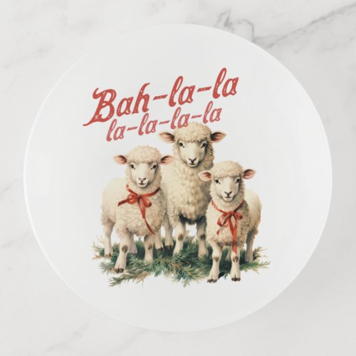 Bah La La Cute Retro Christmas Sheep Trinket Tray