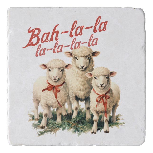 Bah La La Cute Retro Christmas Sheep Trivet (Front)