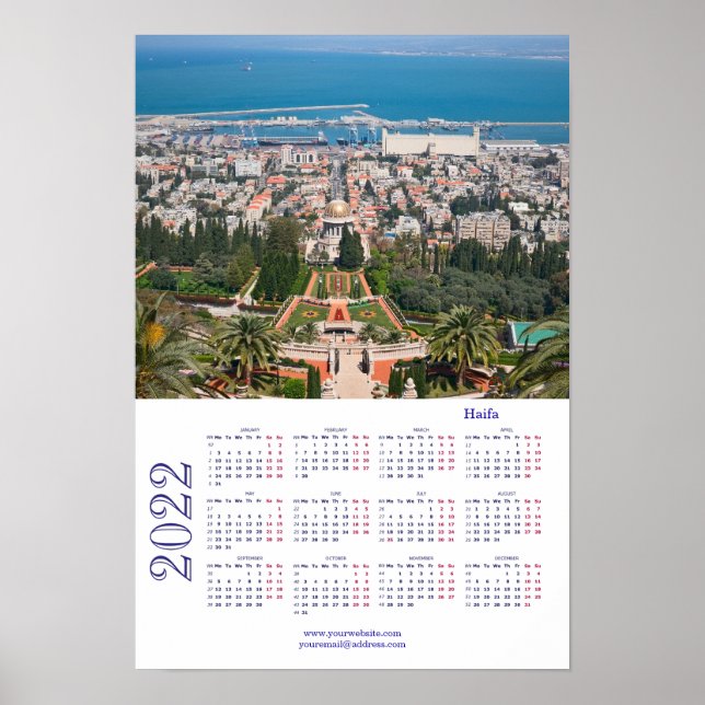 Bahá'í Gardens, Haifa, Israel Calendar 2022 Poster (Front)
