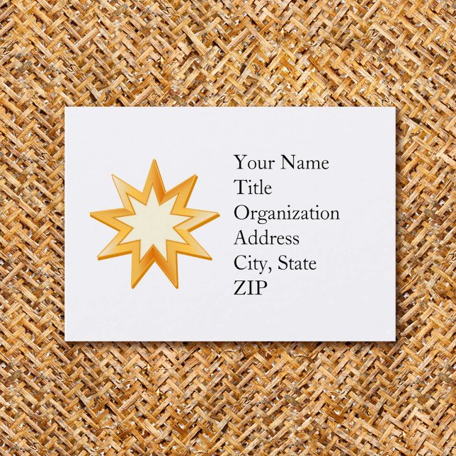 Baha'i Mighty 3.5" x 2.5" Business Card (Customize with your text. Nine pointed star, symbol of the Baha’i faith in gold.)