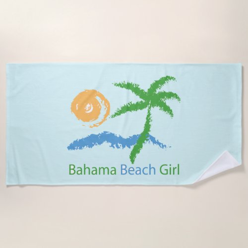 Bahama Beach Girl Palm Tree Sun Beach Towel