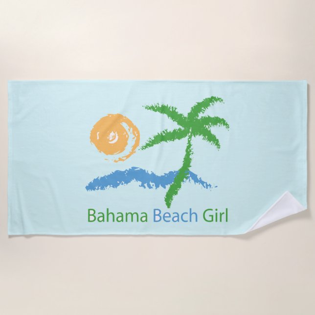 Bahama Beach Girl Palm Tree Sun Beach Towel (Front)