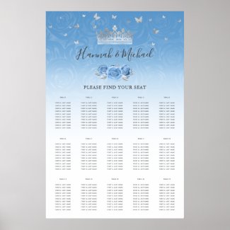 Bahama Blue and Silver Crown Floral Seating Charts