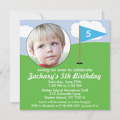 Bahama Blue Hole in One Photo Mini Golf Party Custom Invites