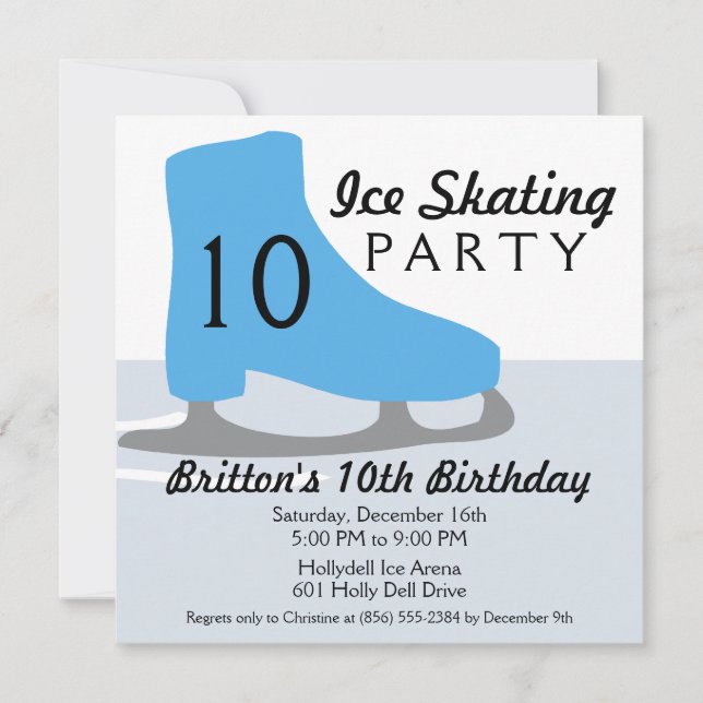 Bahama Blue Skate Date Ice Skating Birthday Party Invitation (Front)