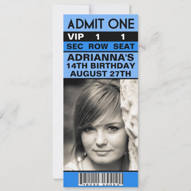 Bahama Blue VIP Photo Ticket Birthday Party Invitation (Front)