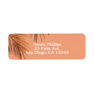 Bahama Breeze Bronze Palm Coral Peach Wedding Label