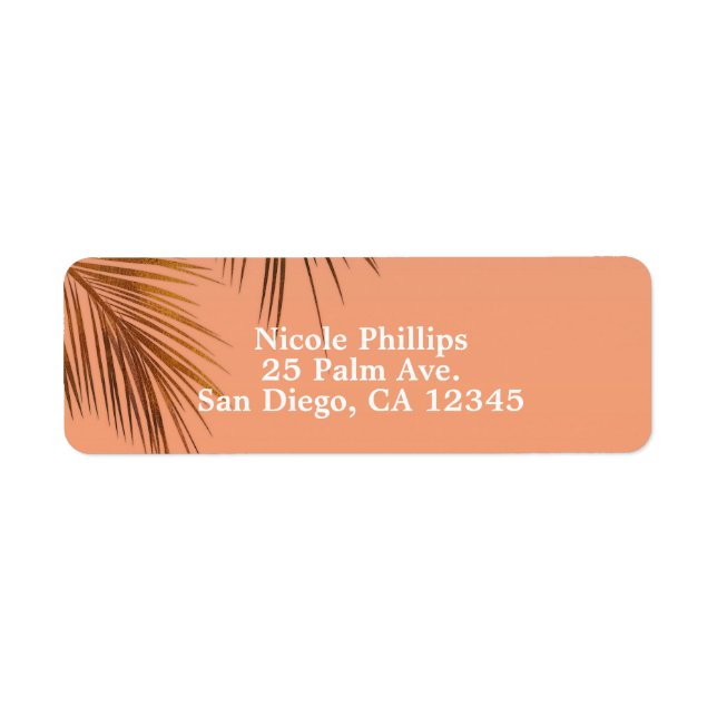 Bahama Breeze Bronze Palm Coral Peach Wedding Label (Front)