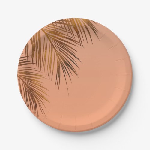 Bahama Breeze Bronze Palm Coral Peach Wedding Paper Plates