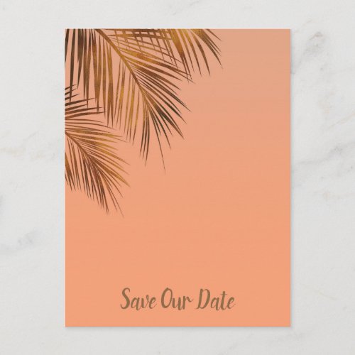 Bahama Breeze Bronze Palm Coral Save The Date Announcement Postcard
