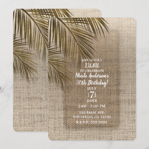 Bahama Breeze Bronze Palm Rustic Burlap Party Invitation