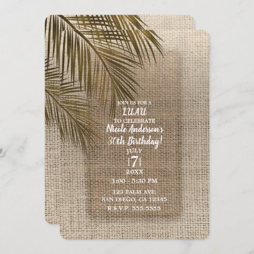 Bahama Breeze Bronze Palm Rustic Burlap Party Invitation