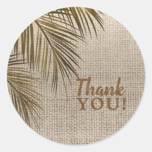Bahama Breeze Bronze Palm Rustic Burlap Wedding Classic Round Sticker