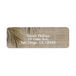Bahama Breeze Bronze Palm Rustic Burlap Wedding Label