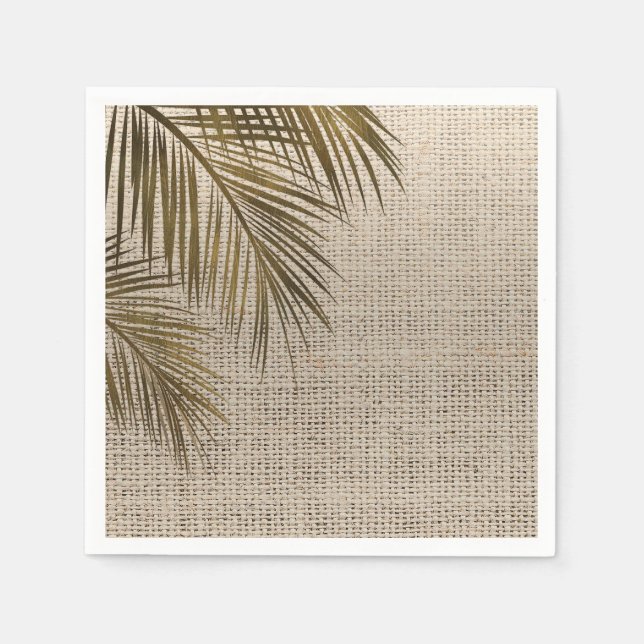 Bahama Breeze Bronze Palm Rustic Burlap Wedding Napkins (Front)