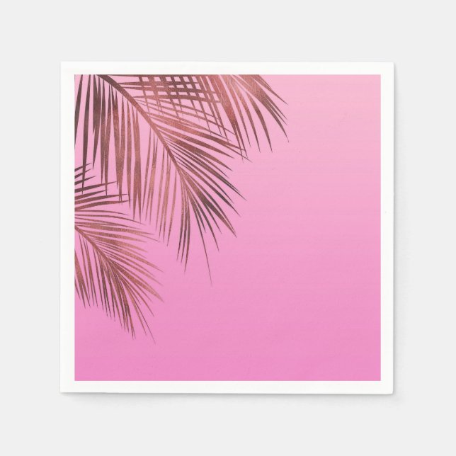 Bahama Breeze Bronze Rose Gold Palm Pink Wedding Napkins (Front)