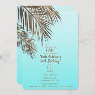 Bahama Breeze Copper Palm Aqua Blue Birthday Party Invitation