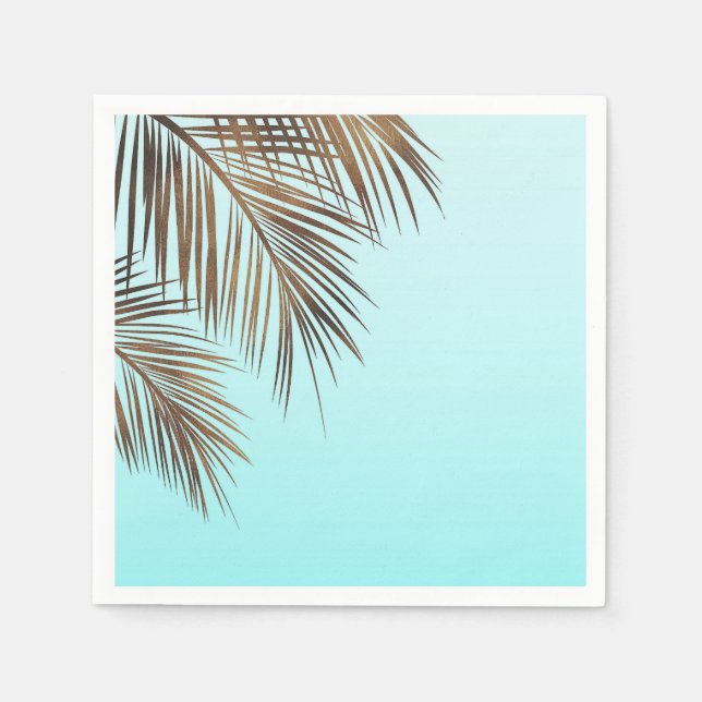 Bahama Breeze Copper Palm Aqua Sea Blue Wedding Napkins (Front)