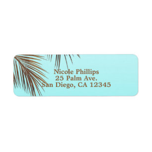 Bahama Breeze Copper Palm Blue Aqua Sea Wedding Label