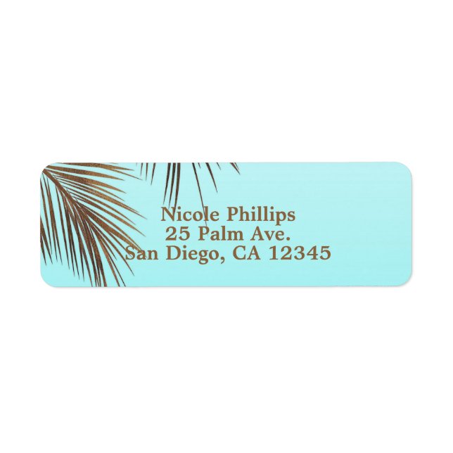 Bahama Breeze Copper Palm Blue Aqua Sea Wedding Label (Front)