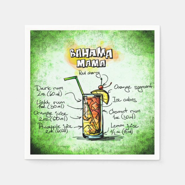 Bahama Mama Bartender Drink Recipe Napkins (Front)