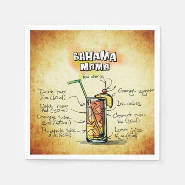 Bahama Mama Bartender Drink Recipe Paper Napkins (Front)