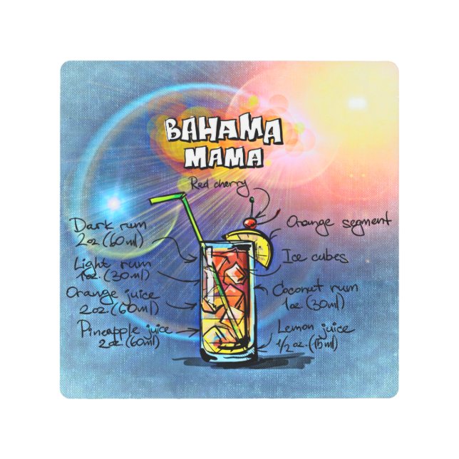 Bahama Mama Cocktail (#8 of 12 Drink Recipe Sets) Metal Print (Front)