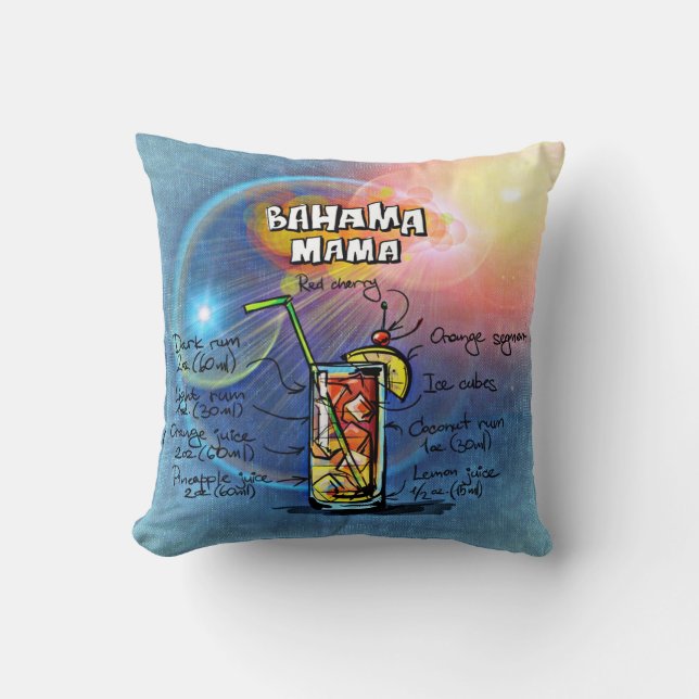 Bahama Mama Cocktail (#8 of 12 Drink Recipe Sets) Throw Pillow (Front)