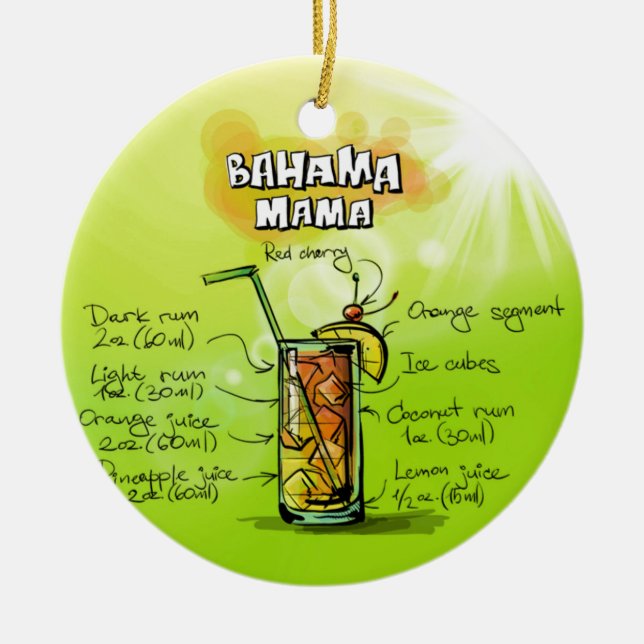 Bahama Mama Cocktail Recipe Ceramic Ornament (Front)