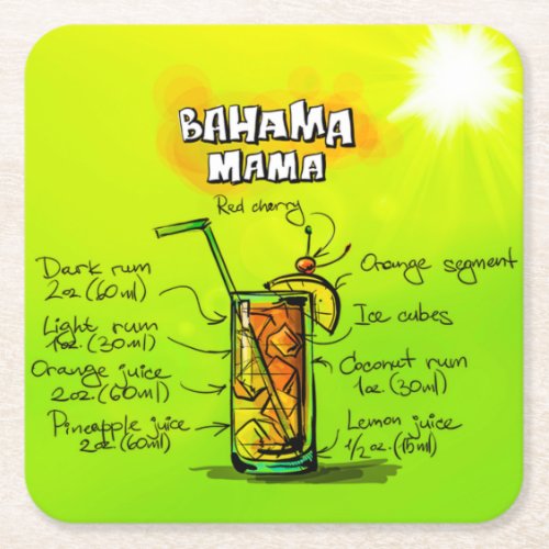 Bahama Mama Cocktail Recipe Custom Square Coaster