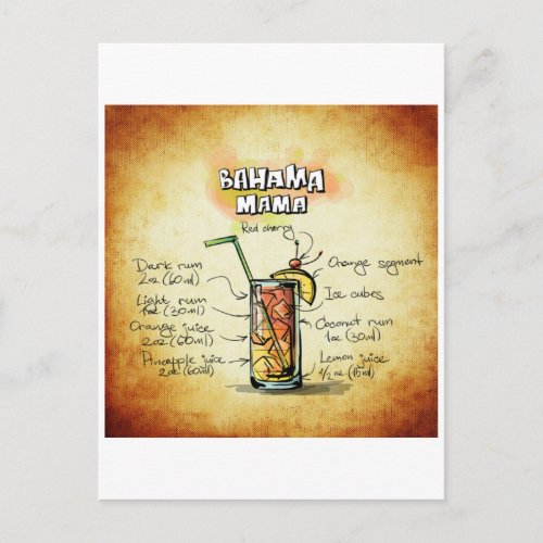 Bahama Mama Cocktail Recipe Postcard
