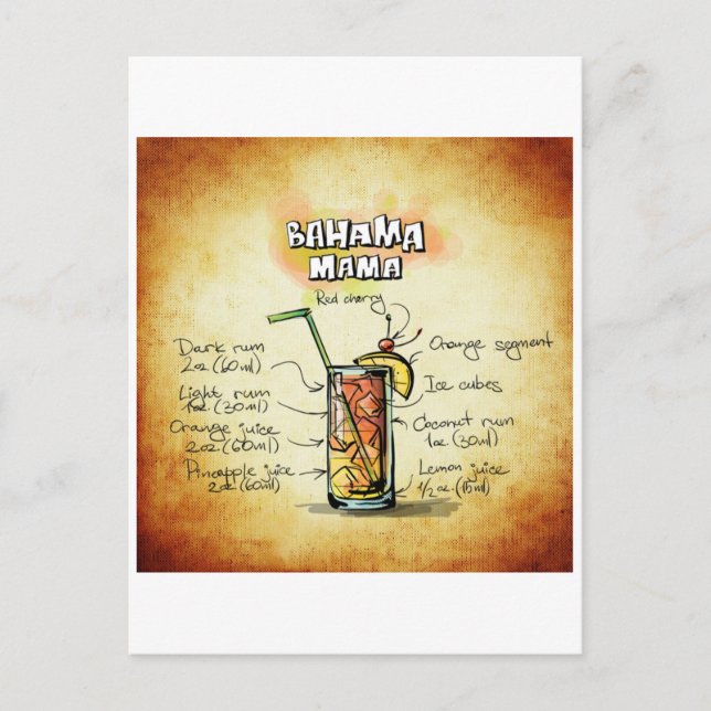 Bahama Mama Cocktail Recipe Postcard (Front)