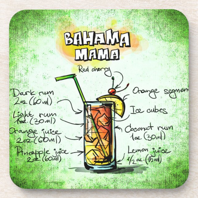 Bahama Mama Drink Recipe Beverage Coaster (Front)