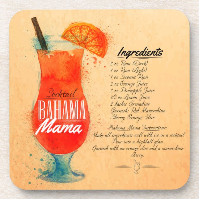 Bahama Mama Recipe Beverage Coaster (Front)