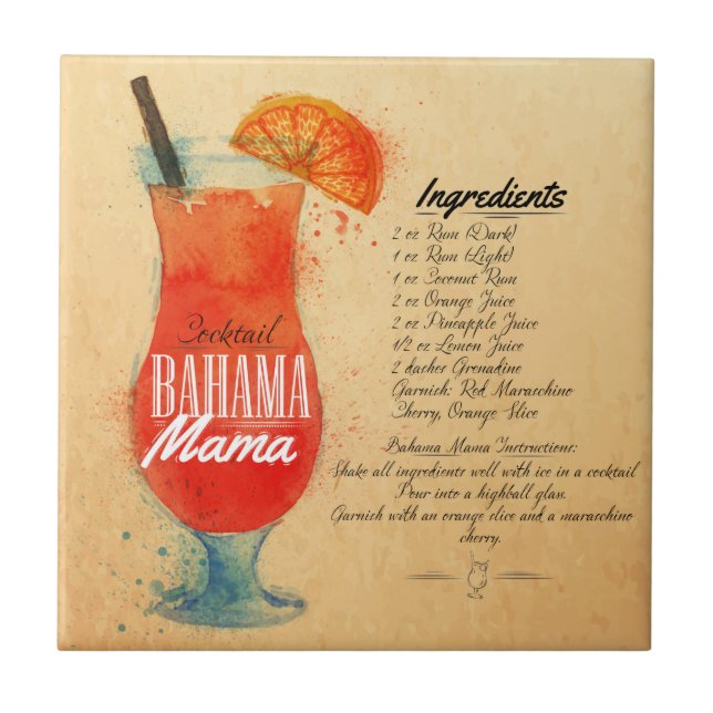 Bahama Mama Recipe Ceramic Tile (Front)