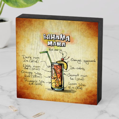 Bahama Mama Recipe Wooden Box Sign