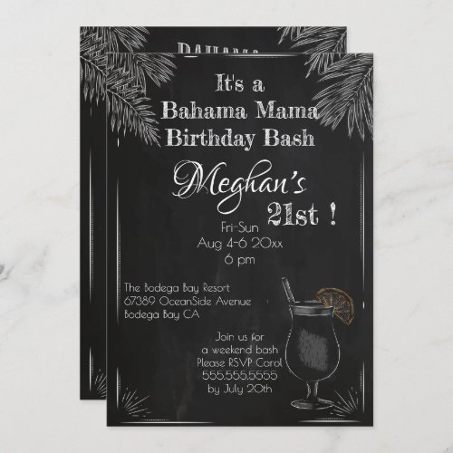 Bahama Mama Vintage Chalk 21st Birthday Bash Invitation
