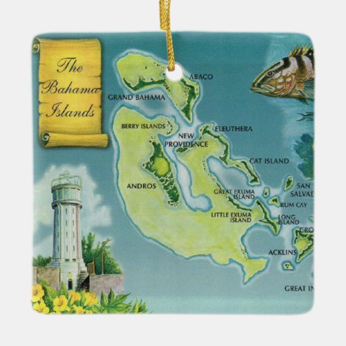 Bahama Out  Islands Colorful Map Ceramic Ornament