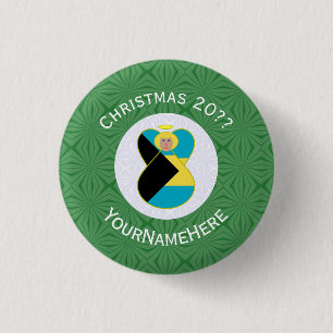 Bahaman Flag Blonde Angel Christmas Personalized  Button