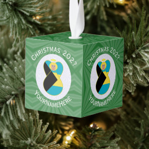 Bahaman Flag Blonde Angel Christmas Personalized  Cube Ornament