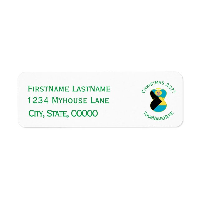 Bahaman Flag Blonde Angel Christmas Personalized  Label (Front)