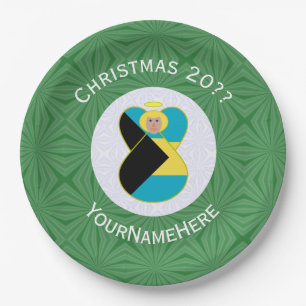 Bahaman Flag Blonde Angel Christmas Personalized Paper Plates