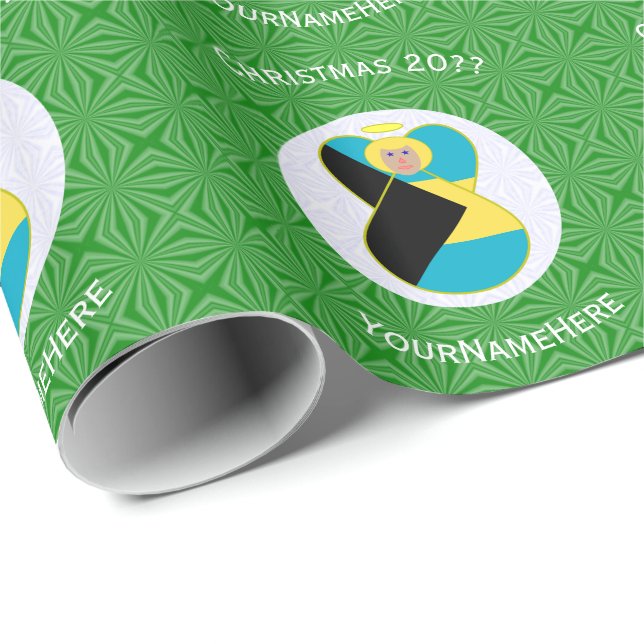Bahaman Flag Blonde Angel Christmas Personalized  Wrapping Paper (Roll Corner)